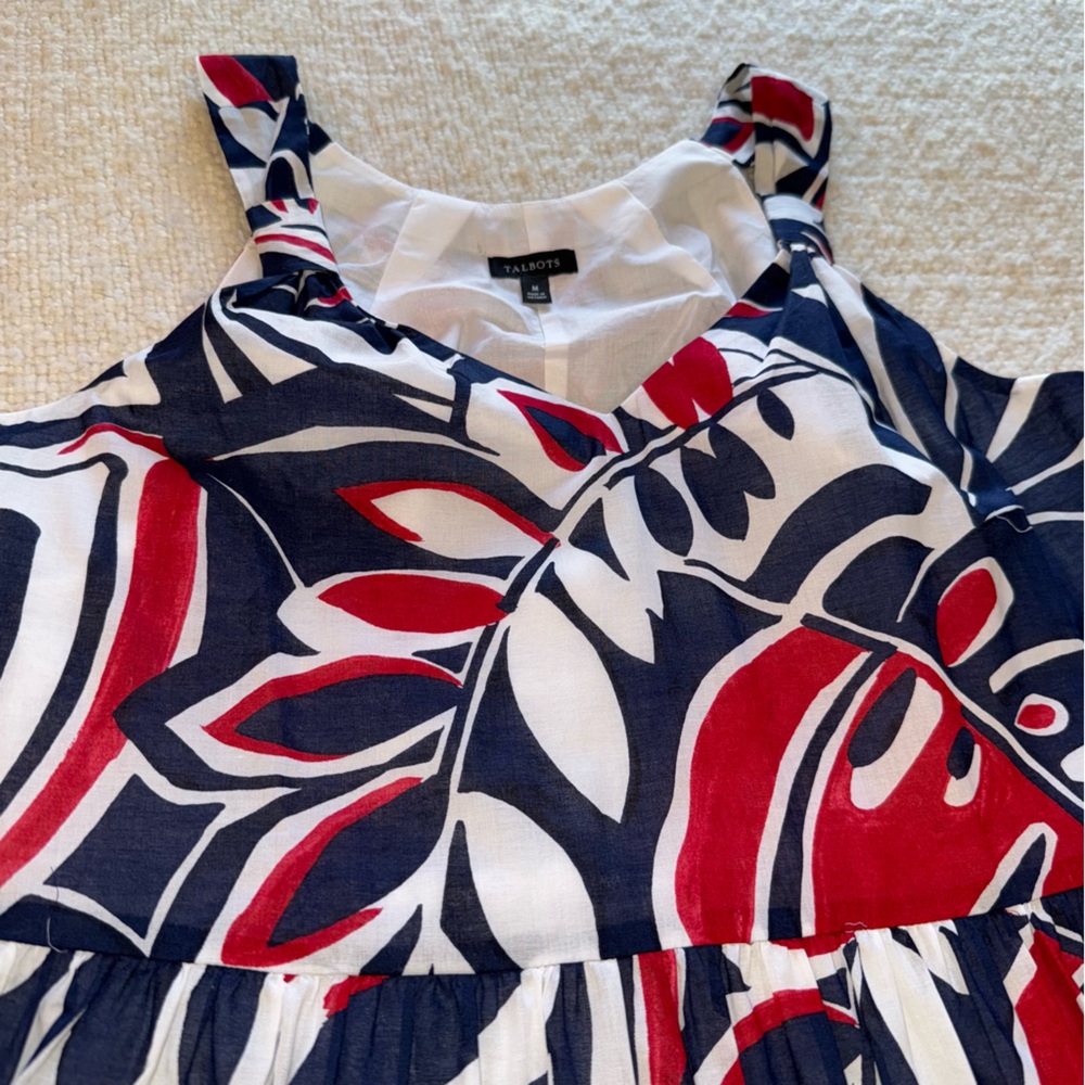NWOT Talbots Red White Blue Floral Cotton Lined Sun Dress medium - Picture 2 of 9